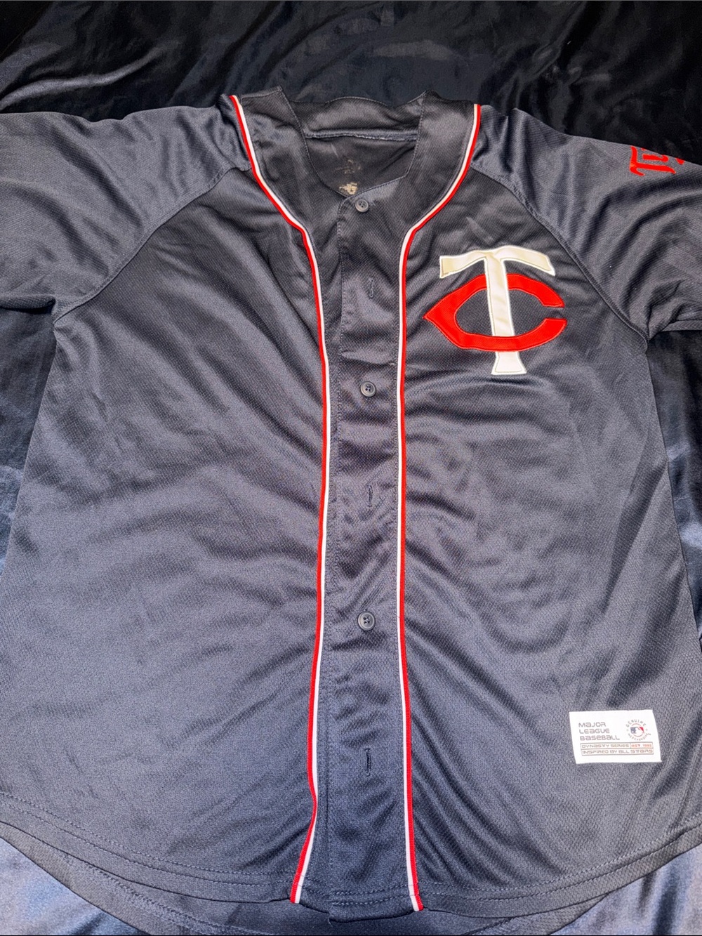 Men’s M Minnesota Twins Black & Red Baseball Jersey Button Down Breathable